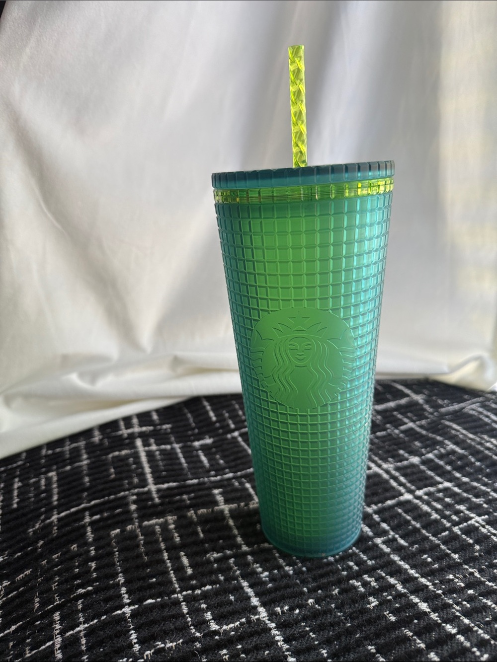 Starbucks Teal Green Studded Tumbler with Neon Lime Straw